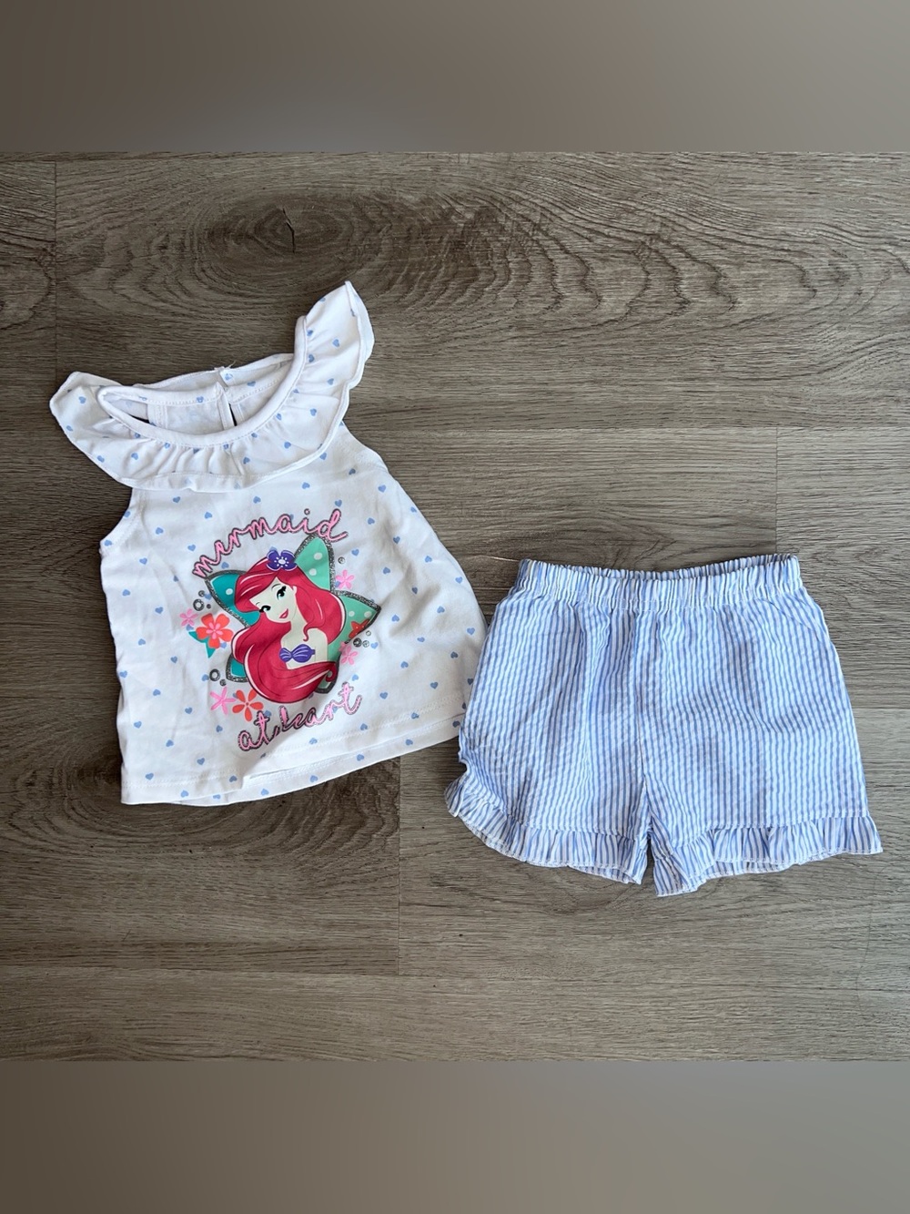 Disney Baby Infant Girl 3/6 Months 2-Piece Shorts & Top Outfit Mermaid At Heart